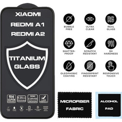 TITANIUM TEMPERED GLASS XIAOMI REDMI A1 / REDMI A2 6.52" 9H 0.25mm FULL FACE FULL GLUE SEMI CURVED BLACK