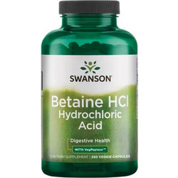 Swanson Betaine HCI Hydrochloric Acid Πεπτικό Βοήθημα 250 Κάψουλες