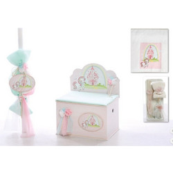 Bellissimo Σετ Βάπτισης με Παγκάκι για Κορίτσι Rainbow Unicorn in Castle 1035