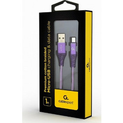 Data Cable Cablexpert USB 2.0 to Micro USB 1m Cotton Braided Purple