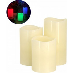 GloboStar(R) 79556 ΣΕΤ 3 Διακοσμητικών Realistic Κεριών Παραφίνης με LED Εφέ Κινούμενης Φλόγας - Μπαταρίας & Ασύρματο Χειριστήριο IR Πολύχρωμα RGB Dimmable