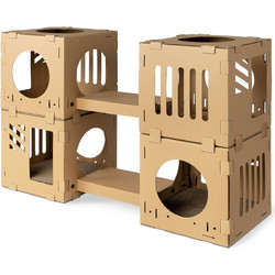 Navaris Modular Cat Tunnel Cubes / Play Tower Condo - Παιχνίδι / Σπίτι για Γάτες / Κουνελάκια με 2 x Ονυχοδρόμια / 2 x Γέφυρες & 4 x Κύβους από Χαρτόνι Γκοφρέ - Brown (53109.02)
