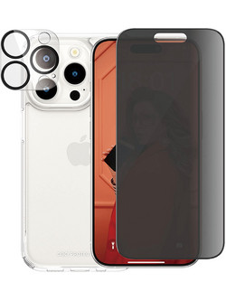 Γυαλί Προστασίας Κάμερας + Διάφανη Θήκη Hard Case + Γυαλί Προστασίας Οθόνης με Πλαίσιο Privacy για iPhone 15 Pro PANZERGLASS