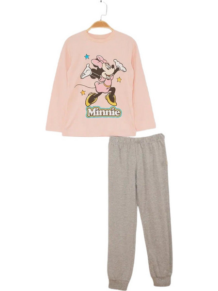 Cimpa Minnie Mouse Παιδική Πιτζάμα Βαμβακερή Χειμωνιάτικη Ροζ Γκρι MN21335