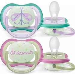 Philips Avent Ultra Air Nighttime Ανατομικές Ορθοδοντικές Πιπίλες Σιλικόνης Νυκτός 0-6m Butterfly 2τμχ SCF376/17