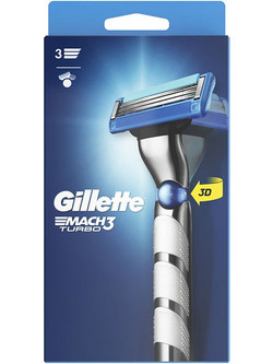 Gillette Mach3 Turbo Men's Ξυραφάκι με Ανταλλακτικές Κεφαλές με 3 Λεπίδες & Λιπαντική Ταινία + Ανταλλακτικό Ξυραφάκι