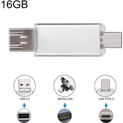 16GB 3 in 1 USB-C / Type-C + USB 2.0 + OTG Flash Disk, For Type-C Smartphones & PC Computer(Silver)