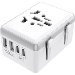 Techsuit - Προσαρμογέας Ταξιδιού (HHt204A) - 15W, 2xUSB-C, 2xUSB, EU σε UK, AUS, US - Λευκό