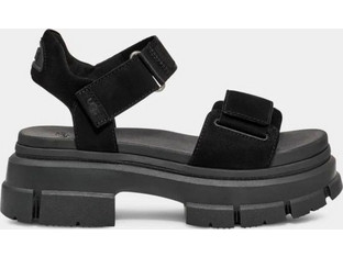 UGG Ashton Γυναικεία Πέδιλα Δερμάτινα Μαύρα με Χοντρό Χαμηλό Τακούνι 1136764-BLK
