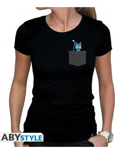 Fairy Tail Tshirt Pocket Happy Woman Black Basic Small (ABYTEX660_S)