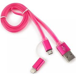 Καλώδιο Φόρτισης 2 σε 1 USB σε Micro USB/Lighting GFun Ροζ 1m