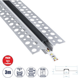 PLASTERBOARD-PROFILE 70839-3M Προφίλ Αλουμινίου - Βάση & Ψύκτρα Ταινίας LED με Μαύρο Φιμέ Κάλυμμα - Χωνευτή Χρήση σε Γυψοσανίδα - Trimless - Πατητό Κάλυμμα - Ασημί - 3 Μέτρα - Πακέτο 5 Τεμαχίων - Μ300