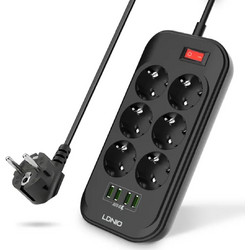 Πολύπριζο Ασφαλείας με 6 Πρίζες και 4 Θέσεις USB LDNIO SE6403