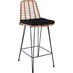 SALSA Σκαμπό BAR-Pro με Πλάτη, Μέταλλο Βαφή Μαύρο - Wicker Φυσικό, με Μαξιλάρι Μαύρο κωδ. 0706-Ε-00025849