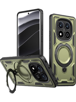 Θήκη Xiaomi Redmi Note 14 Pro 5G / Poco X7 5G Mad Mask Πλάτη Military Protection με Μαγνητικό δαχτυλίδι ,συμβατό με ασύρματη φόρτιση Magsafe και Βάση στήριξης TPU λαδί