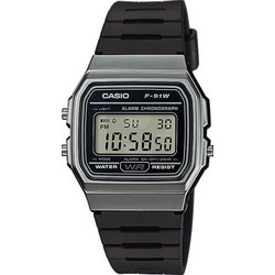 Casio Ψηφιακό Ανδρικό Ρολόι Χρονογράφος με Μαύρο Καουτσούκ Λουράκι F-91WM-1BEF