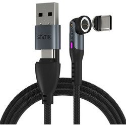 STATIK 360Pro braided rotating 3 magn. tips 6-in-1 Cable Black 2m