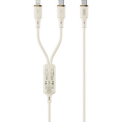 XO Καλώδιο NB-Q262 2in1 PD USB-C σε Lightning και USB-C 1,2m 60W, μπεζ