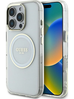 Guess IML Metal Colored Circle Classic Logo MagSafe case for iPhone 16 Pro - white