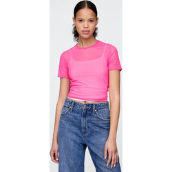 Mesh Cropped Μπλούζα Phoebe pink