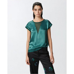 PINKO Μπλούζα T-Shirt Orange από σατέν και ζορζέτα 103951 A206 S1A Verde Bottig