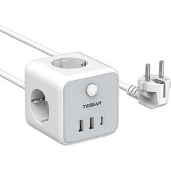Πολύπριζο Powercube Extended 2m 3 Θέσεων Tessan (3σούκο & 2Usb & 1Type-C) Λευκό