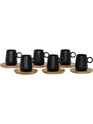 Φλυτζάνια Espresso Με Πιατάκια Ripple (Σετ 12Τμχ) 030034 26x23x6cm 90ml Black-Natural Πορσελάνη,Bamboo