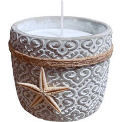 Διακοσμητικό Αρωματικό Κερί Summer Serenity Concreate Handmade Starfish Candle With Embossed Designs In Concrete Pot 10x8cm