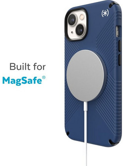 Speck Presidio2 Grip + MagSafe - Case for iPhone 14 Plus with MICROBAN coating (Coastal Blue / Black / White) - (150117-9974)