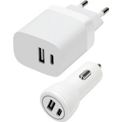 Speedlink - Wall & Car Charger Set USB-A & USB-C 15W, white