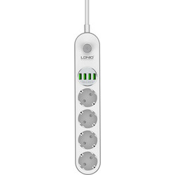 Ldnio Πολύπριζο Ασφαλείας 4 Θέσεων με 4 USB-A, Διακόπτη και Καλώδιο 2m