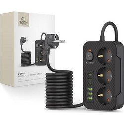 Tech-Protect PC3X6 Multi Plug Power Strip - Πολύπριζο με 3 x Υποδοχές AC 240V με Διακόπτη Καλώδιο 200cm - 3 x USB-A / 3 x Type-C - 3.1A - Black (5906302310555)