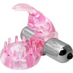 Baile Love Rabbit Ring Ελαστικό Δαχτυλίδι Πέους Σιλικόνης με Δόνηση Ροζ