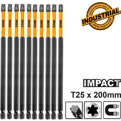 Κατσαβιδόμυτες Impact T25x200mm 10 τεμ. | INGCO | SDBIM11T2583