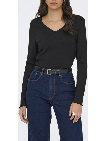 ONLY ONLINA LIFE L/S V-NECK TOP JRS 15365144-BLACK Black