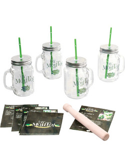 Spitishop Σετ Ποτήρια Κοκτέιλ Γυάλινα με Καλαμάκι S-D Mojito 14τμχ 152002