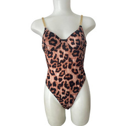 Γυναικείο Κορμάκι String Animal Print με τιράντες Χρυσή Αλυσίδα Καφέ χρώμα Ν2 Καφέ
