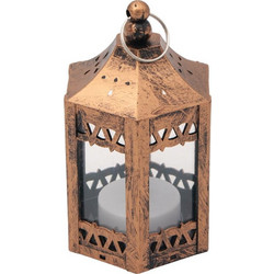 Φανάρι Mini Διακοσμητικό Μπρονζέ με Κερί LED 6.5x6.5x11cm