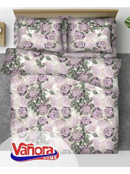 Vanora VN-KGBED92-PNY Σετ Παπλωματοθήκη Βαμβακερή Διπλή με 2 Μαξιλαροθήκες & 1 Σεντόνι 200x220 , Peony