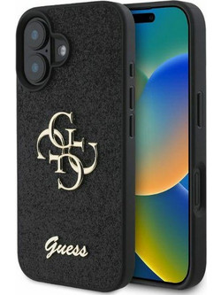 Guess iPhone 16 - Fixed Glitter Big 4G - Σκληρή Θήκη με Πλαίσιο Σιλικόνης - Black