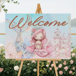 Καμβάς Βάπτισης Welcome - Ροζ Γοργόνα