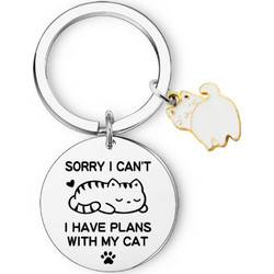 Μπρελόκ Γάτας Από Ανοξείδωτο Ατσάλι Sorry I can't-I have plans with my cat Διάμ.3cm