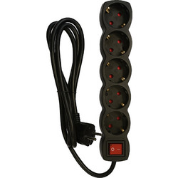 KAL ELECTRONICS SLGE-905K ΜΑΥΡΟ ΠΟΛΥΠΡΙΖΟ 5-ΘΕΣΕΩΝ ΜΕ ΔΙΑΚΟΠΤΗ 11311