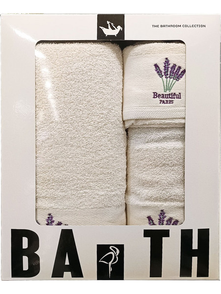 Πετσέτες με κέντημα στη φάσα σε κουτί Lavender 430gsm 100% Cotton Σετ 3 τεμάχια