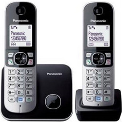 Panasonic KX-TG6812 Ασύρματο Τηλέφωνο Σετ Duo με Ανοιχτή Ακρόαση Μαύρο Ασημί