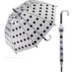 Happy Rain 40995 Αυτόματη Ομπρέλα Μπαστούνι Διαφανής με Μαύρα Πουάν