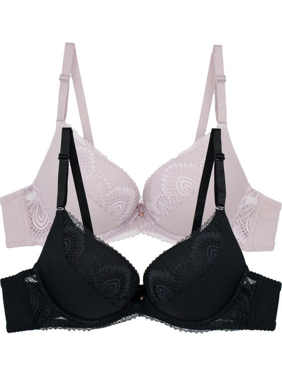 2 Pack New Romance σουτιέν B Cup με μπανέλα μαύρο- σάπιο μήλο