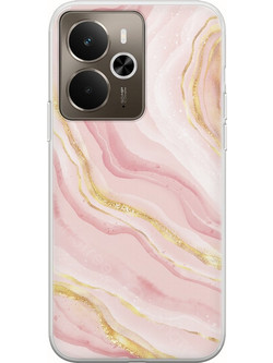 Θήκη Cracked Marble - Pink And Gold Realme 14 5G Flexible TPU (Διάφανη Σιλικόνη)