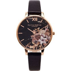 Olivia Burton Marble Florals Γυναικείο Ρολόι με Μαύρο Δερμάτινο Λουράκι OB16CS01
