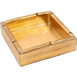 Ξύλινη Θήκη Λάκα Για Χαρτοπετσέτες Cocktail Bamboo Edges Gold Leaf Caspari (16.5x16.5x6.3 cm)